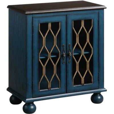 ACME Lassie Wooden Console Table with 2 Glass Doors in Antique Blue - Image 1 of 4