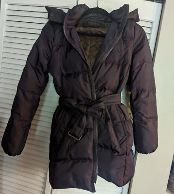 蔻驰女式绗缝松饼外套夹克紫色腰带羽绒派克大衣 XS 码 — 第 1/3 张图片