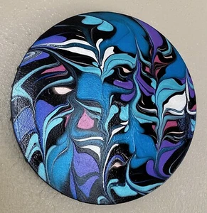 Metallic Acrylic Original Abstract Fluid Painting Wall Art on 11.8” Round Canvas - Picture 1 of 11