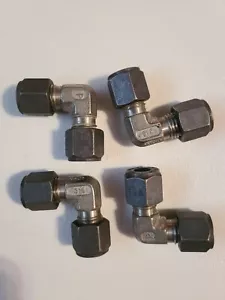 Four (4) Parker 1/4” x 1/4” Tube Compression Fittings 90 Degree Elbows 316 SS - Picture 1 of 3