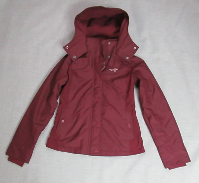 Chaqueta Hollister California para mujer talla S borgoña todo tipo de clima abrigo de preparación con capucha Foto 1 de 4