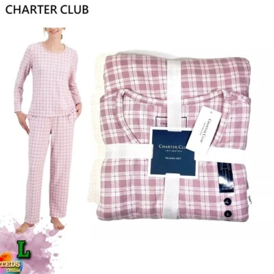 Nuevo con etiquetas Charter Club para mujer L 2 piezas Acogedor pijama estampado manga larga empaquetado a cuadros Foto 1 de 4