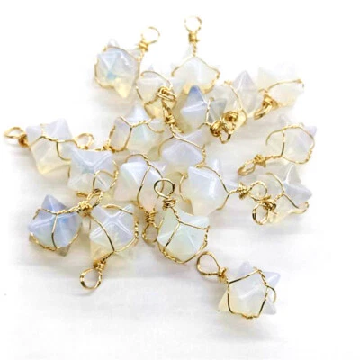 10PCS Opal Stone Pendant Gemstone Merkaba Star Chakra Wrapped Stone - Image 1 of 3