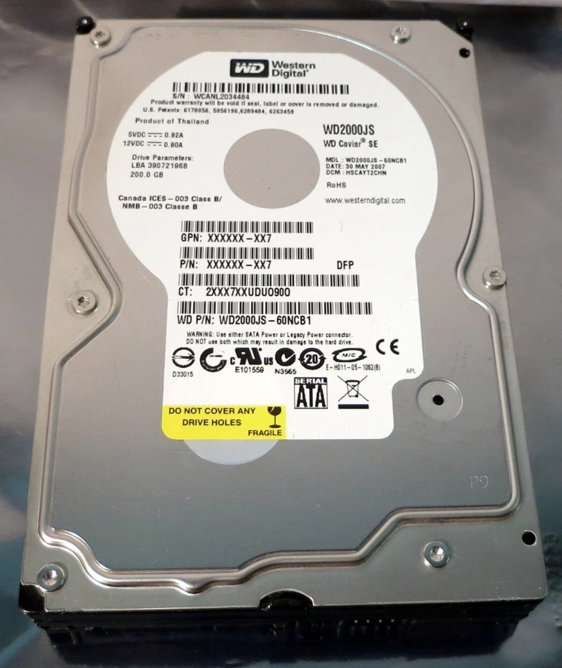 Western Digital 200GB Internal 7200RPM 3.5" (WD2000JS-60NCB1) HDD - Image 1 of 3