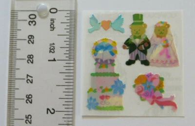 Sandylion ОПАЛ ДЕТСКИЙ МЕДВЕДЬ СВАДЬБА - квадрат из РЕДКИХ ТРУДНО НАЙТИ ВИНТАЖНЫХ ОПАЛОВЫХ наклеек  - Изображение 1 из 3