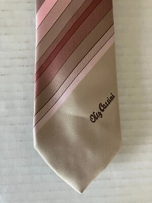 Corbata para hombre Oleg Cassini corbata seda beige tostado rosa púrpura rayas satinadas Foto 1 de 4
