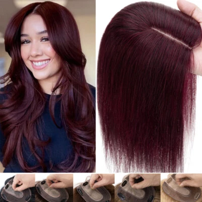 Clip en Pelo 100% Remy Cabello Humano Top Toupee Seda Mono Base Peluca USPS Foto 1 de 4