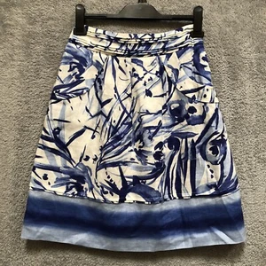 FALDA CARLISLE AZUL BLANCO 100% LINO 26” CINTURA UK 6/8 ACUARELA ARTE VERANO - Imagen 1 de 10