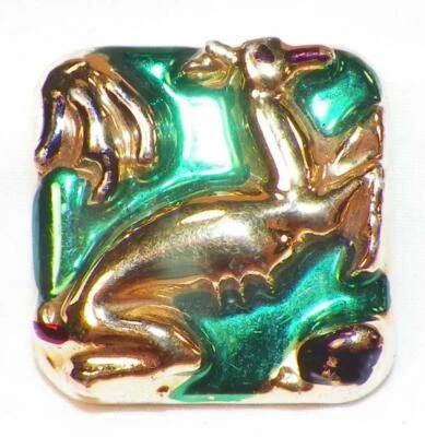 Antelope Bisque Button Gold Green Square Large Plastic Shank #1 - Image 1 of 4