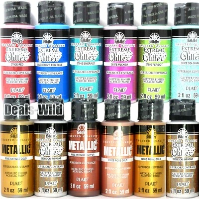 Metallic or Extreme Glitter Acrylic Paint FolkArt 2oz Shiny Craft Paints