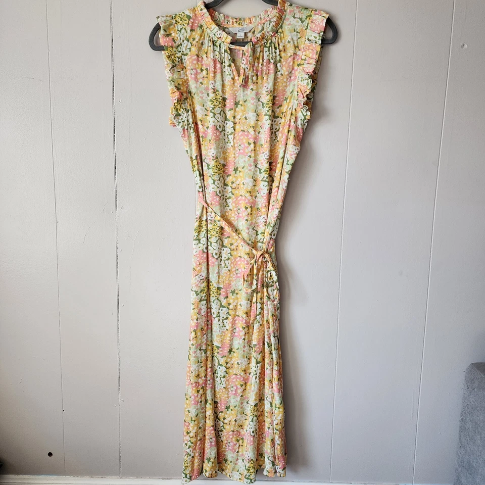 Croft & Barrow Womens Small Floral Ruffle Sleeveless Maxi Yellow Spring Dress - Image 1 of 4