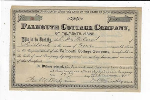 MAINE 1905 Falmouth Cottage Co of Falmouth Maine Stock Certificate #49 Wharf - Picture 1 of 2