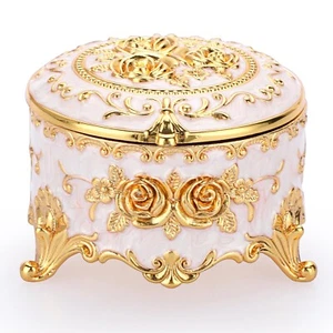 Hipiwe Vintage Round Jewelry Box Small Trinket Storage Organizer Box Gold Met... - Picture 1 of 9
