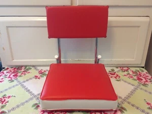 Mid Century Red & White & Chrome Stadium Bleacher Seat Padded Cushion Vintage - Picture 1 of 4