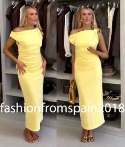 ZARA NEW WOMAN TWISTED ASYMMETRIC MIDI DRESS YELLOW XS-XXL 2477/262/300 - Picture 1 of 4