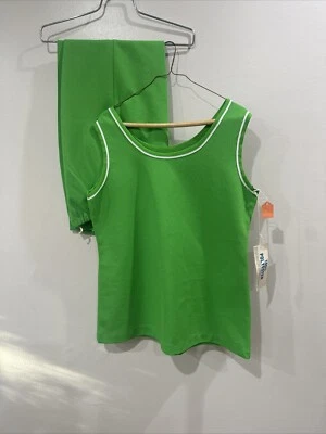 Винтажный 70-х женщин полиэстер брюки комплект зеленый без рукавов бак новый с Ярлыками размер 18 - Изображение 1 из 4