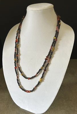 Coldwater Creek Single Strand Glass & Wood 58" Beaded Multicolor Necklace Foto 1 de 4