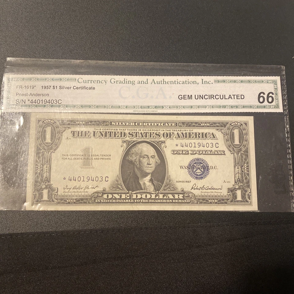 1957 Silver Certificate $1 Blue Seal - Gem Uncirculated 66 Priest-Anderson - Image 1 of 3