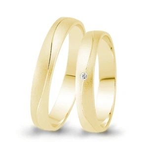 1 Paar Trauringe 333 Gold Gelbgold 0,005 ct. Brillant Eheringe Gravur + Etui - Bild 1 von 4