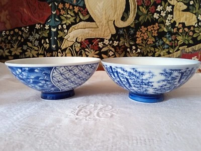 Lot De 2 Très Beaux Bols à riz porcelaine Japon ? XXème Décor bleue - Photo 1/3