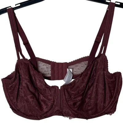 Sujetador con aros Auden 40D Borgoña Encaje Sin Forro Balconette Lencería de malla transparente Foto 1 de 4