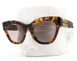 Miu Miu Sunglasses Brown Honey Havana Gold Logo SMU 01Y 14L-20I with Case - Picture 1 of 11