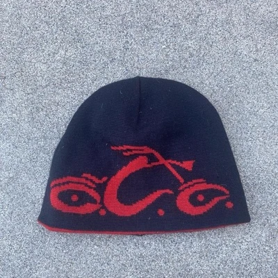 Y2K Orange County Choppers Reversible Beanie Black Red Knit Motorcycle Logo Hat - Image 1 of 4