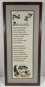 Vintage fertiger Kreuzstich Frieden auf Erden Hymne religiös gerahmte Kunst - Bild 1 von 7