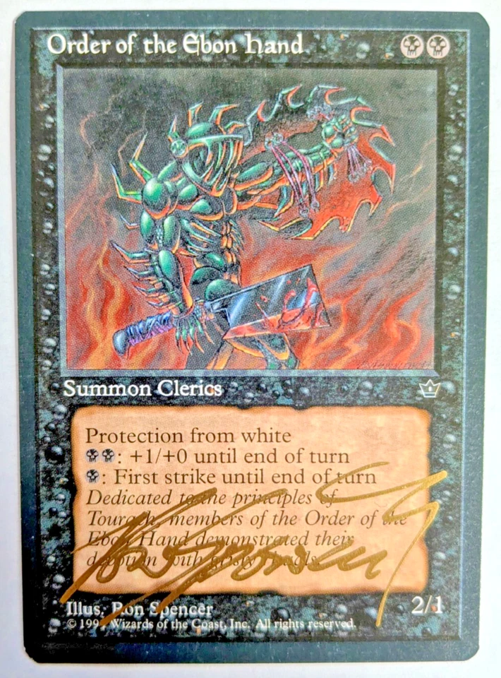 MTG FALLEN EMPIRES Order of the Ebon Hand SIGNED IN GOLD BY RON SPENCER - Image 1 of 2