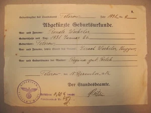 Jewish 1936 German Germany Teterow Third Reich Stamp Certificate WECHSLER - Picture 1 of 1