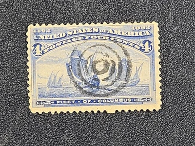 1892 U.S. 4 cent Columbian BULLSEYE cancel - Scott# 233 - Solid USED stk#IZ2 - Image 1 of 4