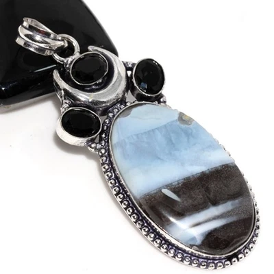 925 Серебряное покрытие Owhyee синий опал черный оникс ювелирные изделия подвеска размер 2,6 «GW - Изображение 1 из 3