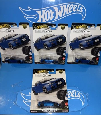 LOTE DE (4) ICONOS ATEMPORALES NISSAN SKYLINE GT-R HOT WHEELS PREMIUM, AZUL, CULTURA DEL AUTOMÓVIL Foto 1 de 4