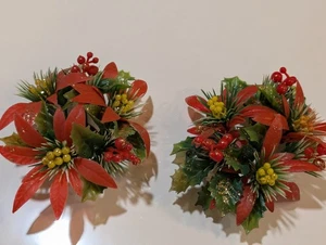 Anillos portavelas de pascua roja 4" hojas verdes Navidad cantidad 2 plástico de colección - Imagen 1 de 6