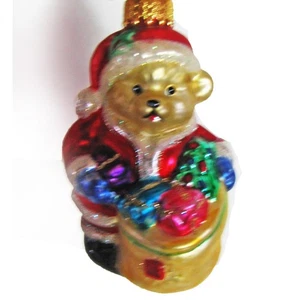 Santa Claus w/Presents Teddy Bear Glass Christmas Tree Glass Ornament 3.5" Tall - Picture 1 of 5