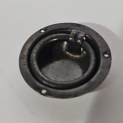 Vintage Machinist Chest 1-1/8" Steel Finger Ring Pull Oak Wood Union - Image 1 of 4