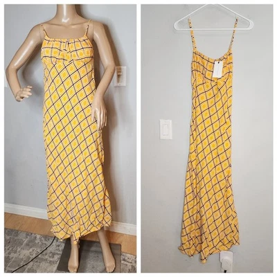 全新带标签 Faithful The Brand 尺寸 2 XS San Paolo Midi 连衣裙 La Costa 黄色紫色  — 第 1/4 张图片