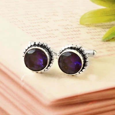 925 Sterling Silver Blue Tanzaite Gemstone jewelry Handmade Cufflinks - Image 1 of 3