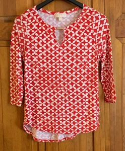 Women's MICHAEL -Michael Kors- 3/4-Sleeve Red & White Blouse Tag Size S - Picture 1 of 4
