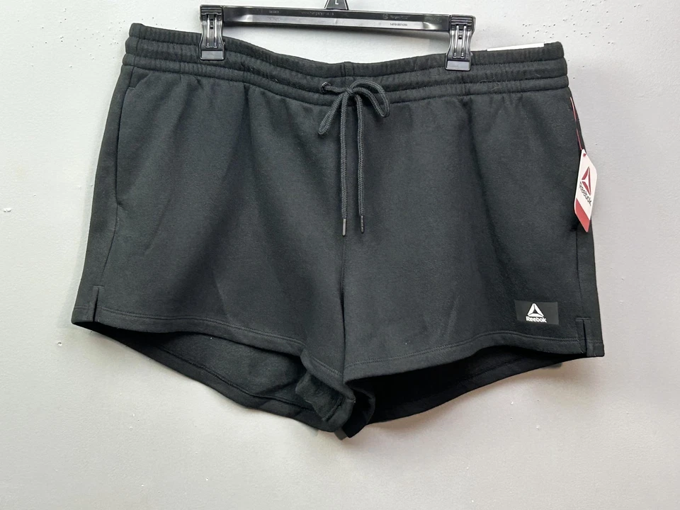 Reebok Shorts Womens 2XL Black Relaxed Short Fleece Lounge Athletic Drawstring - Image 1 of 4