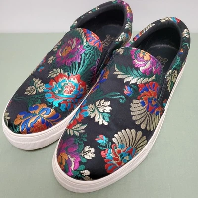 Zapatos sin cordones florales negros Brash 8,5 brocado asiático plataforma bordado metálico Foto 1 de 4