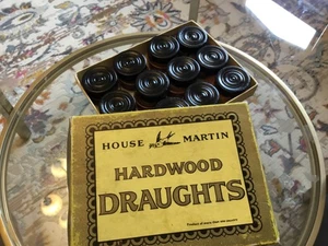 Vintage Boxed set of Hardwood Draughts (24 black and brown) by House Martin - Picture 1 of 1