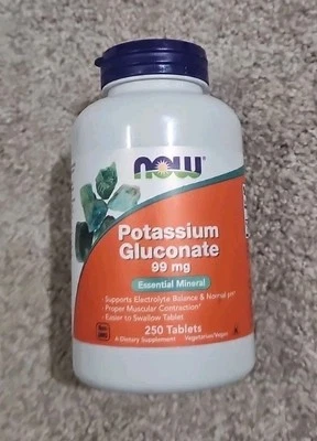 NOW FOODS Gluconato de Potasio 99 mg Vegetariano *MÁS GRANDE 250 Comprimidos Foto 1 de 2