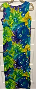 Vintage Kalama Fashions Hawaiian Sexy Maxi Dress sz14 Floral Tropical Side Slit - Picture 1 of 16