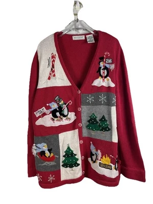 Cárdigan de fiesta de ciervo blanco para mujer XL apliques rojos mezcla de algodón Foto 1 de 4