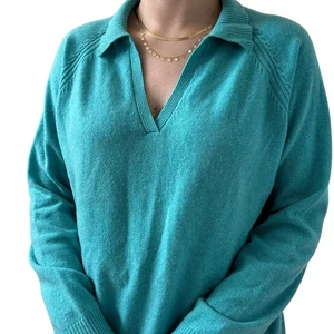Suéter Lands Ends para mujer azul verdoso 100 % cachemir suave cuello en V cuello talla XL - Imagen 1 de 8