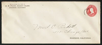 US 1907 #U411f - 2c Carmine #10 Stamped Envelope Cover Riverside CA Used - Image 1 of 2