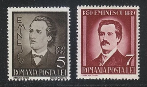 Romania 1939 MNH Sc 491-492 Mi 596-597 Mihail Eminescu, Romanian poet ** - Picture 1 of 2