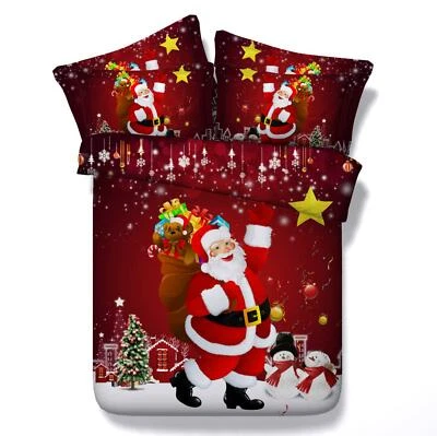 Funda nórdica edredón 3D copo de nieve Santa O385 Navidad cama de Navidad fundas de almohada Fay Foto 1 de 4