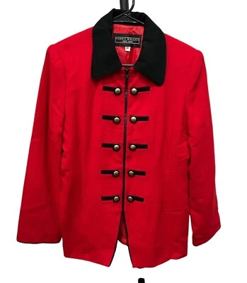 Vintage 90s Harris Wallace Red Black Wool Blend Military Style Jacket Size 8P - Image 1 of 4